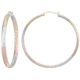 14K Tri Color Brilliant Diamond Cut Round Hoop Earrings 45mm x 45mm