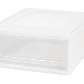 IRIS USA, Shallow Modular Stacking Drawers 20" D x 16" L x 7" H, Set of 4, White