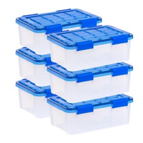 IRIS USA 16-Quart WeatherPro Gasket Clear Plastic Storage Box with Lid, Blue Set of 6