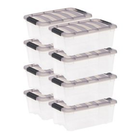 IRIS USA 13-Quart Stack & Pull Clear Plastic Storage Box, Gray (Set of 8)