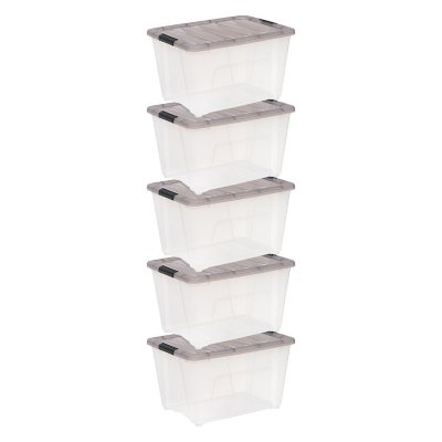 IRIS USA 53-Quart Stack & Pull Clear Plastic Storage Box, Gray (Set of 6