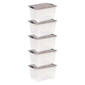 IRIS USA 53-Quart Stack & Pull Clear Plastic Storage Box, Gray Set of 5