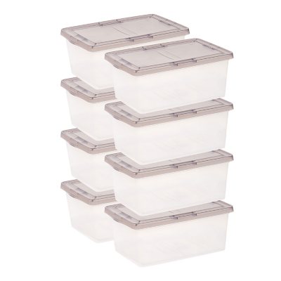 IRIS USA 17.2-Quart Snap Top Plastic Storage Box, Clear With Gray