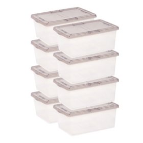 IRIS USA 17.2-Quart Snap Top Plastic Storage Box, Clear With Gray Lid Set of 8