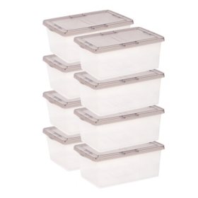 IRIS USA, Snap Top 17.2 Quart Plastic Storage Box with Gray Lid, 12” W x 17.5” L x 7” H, 8 Piece Set		