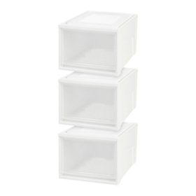 IRIS USA, Medium Modular Stacking Drawers 20" D x 16" L x 11.5" H, Set of 3, White		