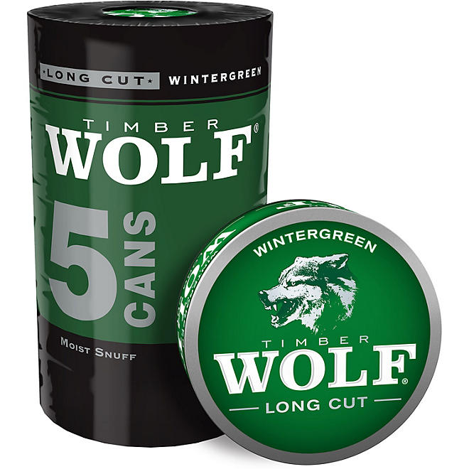 Timber Wolf Long Cut Wintergreen 1.2 oz., 5 pk.