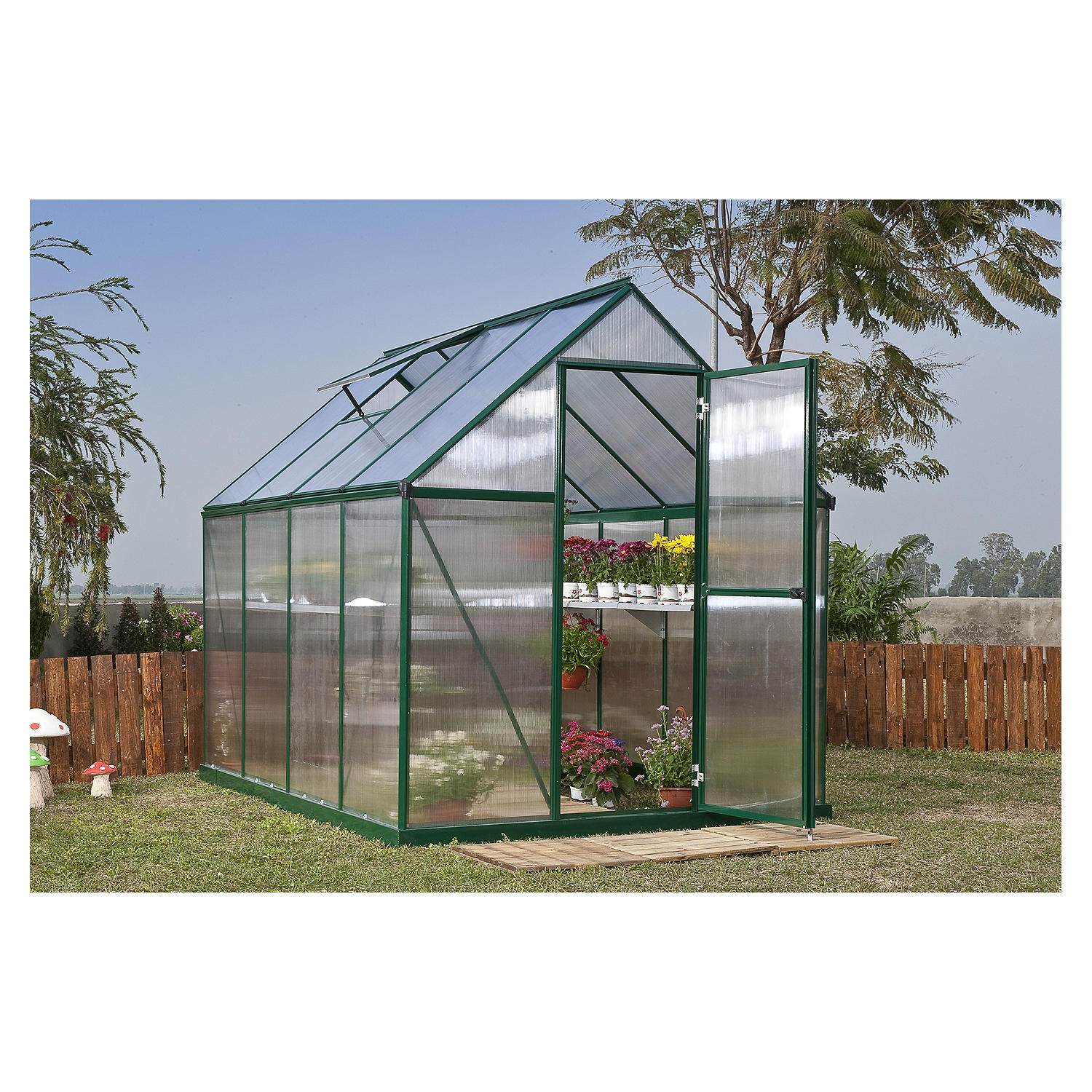 Palram Nature Mythos 6′ x 8′ Greenhouse with Green Frame, Twin-Wall