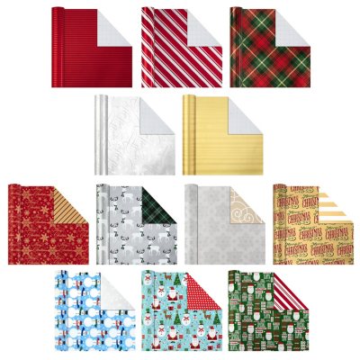 Black and Gold 4-Pack Reversible Holiday Wrapping Paper Assortment