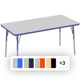 30" x 60" Rectangle T-Mold Adjustable Activity Table with Standard Swivel (Assorted Colors)