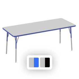 30" x 72" Rectangle T-Mold Adjustable Activity Table with Standard Swivel, Assorted Colors
