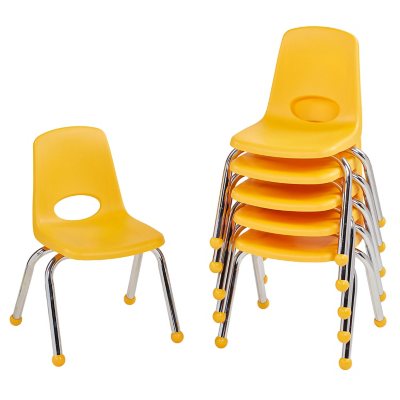 Factory Direct Partners 14'' School Stack Chair, Stacking Student Seat with Chromed Steel Legs and Ball Glides; for in-Home Learning or Classroom - yellow (6-Pack), 10363-LG