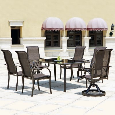 Mission Hills Coronado 7pc Dining Set - Swivel Armchairs and Tempered ...