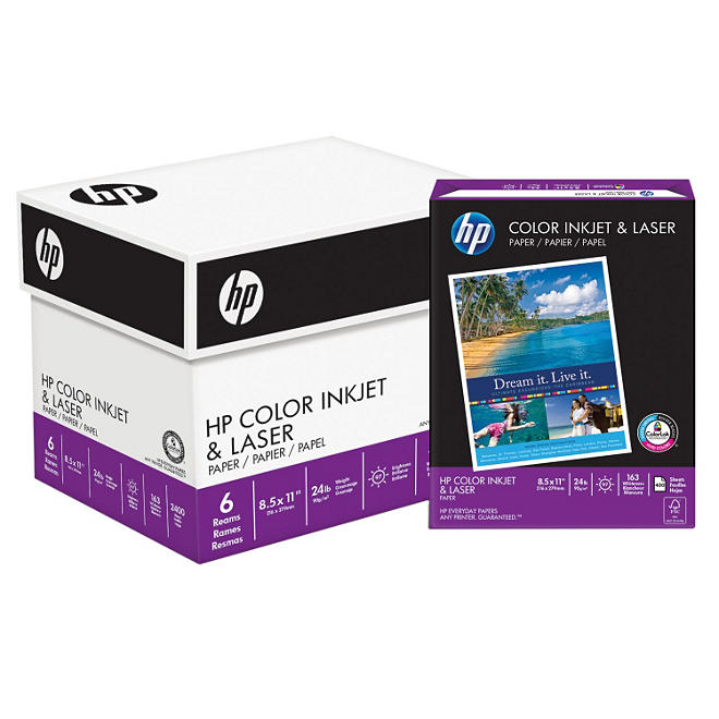 HP Color Inkjet & Laser Paper, 24lb, 97 Bright, 8 1/2" x 11", 2,400 Sheets