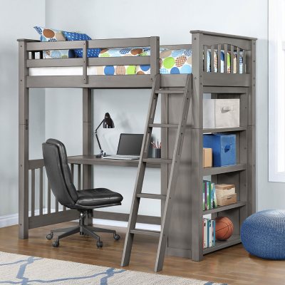 Bunk bed with shop desk and bookshelf