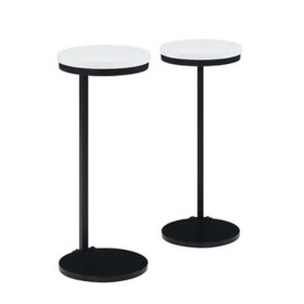 Adley Round Side Tables with Faux Marble Top and Black Metal Base, Set of 2