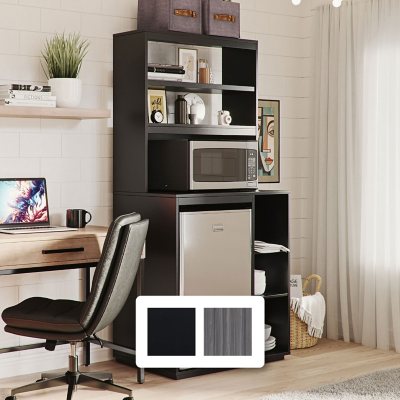 The Organization Station with Mini Refrigerator and Microwave Storage Space, Assorted Colors - Black:- Black