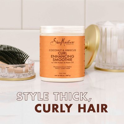  Shea Moisture Curly Hair Products, Coconut & Hibiscus Curl  Enhancing Smoothie with Shea Butter, Sulfate Free, Paraben Free Hair Cream  for Anti-Frizz, Moisture & Shine, Family Size, 16 Fl Oz 