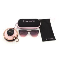 Free Country Womens Black Fashion Sunglass with Case, Drawstring Bag and Collapsible Water Bottle