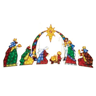 Set selling of 2 Stained Glass Look Nativity Scene Yard Decoration