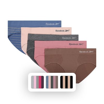 Reebok Women's 5pk Seamless Hipster-S, Coronet Blue Stripe Melange/Lotus/Charcoal Heather/Lilas/Deep Taupe:- S, Soft