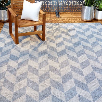 Nicole Miller New York Patio Country Calla Contemporary Herringbone Indoor/Outdoor Area Rug - Blue/Gray 7'9'x10'2':-