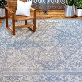 Nicole Miller New York Patio Country Dahlia Transitional Medallion Indoor/Outdoor Area Rug - Blue/Gray