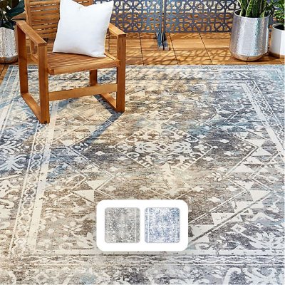 Nicole Miller New York Patio Sofia Ivy Area Rug:- 7'9'x10'2', Gray/Aqua