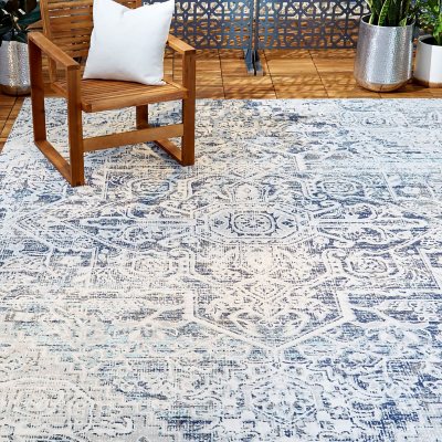 Sofia Fleur Area Rug Navy Blue Aqua