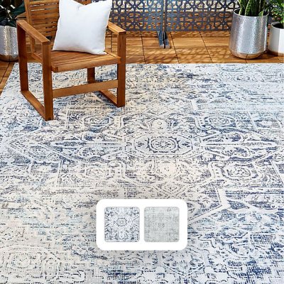 Nicole Miller New York Patio Sofia Fleur Area Rug:- 7'9'x10'2', Light Gray/Dark Gray