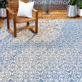 Nicole Miller New York Patio Country Danica Transitional Geometric Indoor/Outdoor Area Rug - Blue/Gray
