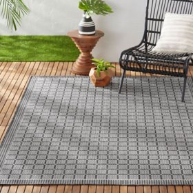 Nicole Miller New York Patio Country Luna Contemporary Geometric Indoor/Outdoor Area Rug - Black/Gray