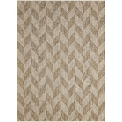 Nicole Miller New York Patio Country Calla Contemporary Herringbone Indoor/Outdoor Area Rug - Brown/Beige 5'2'x7'2':-