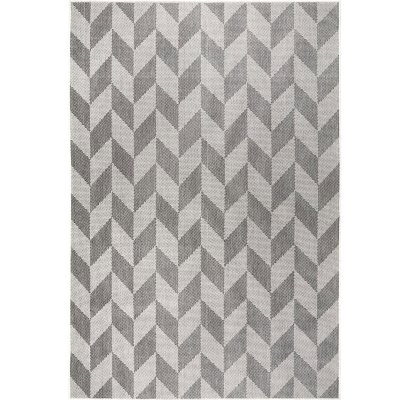 Nicole Miller New York Patio Country Calla Contemporary Herringbone Indoor/Outdoor Area Rug - Black/Grey 1'9'x2'11':-