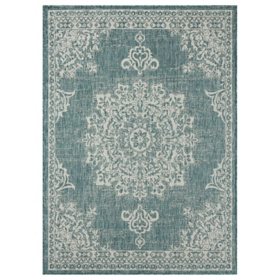 Nicole Miller New York Patio Country Azalea Transitional Medallion Indoor/Outdoor Area Rug - Blue/White