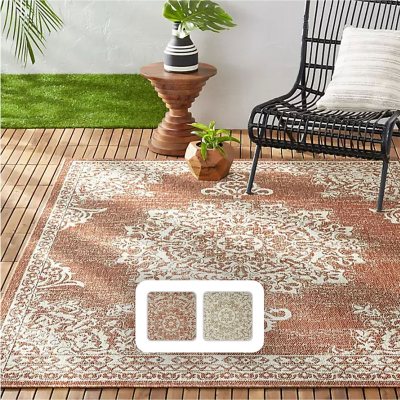 Nicole Miller New York Patio Country Azalea Indoor/Outdoor Area Rug:- 7'9' x 10'2', Terracotta/Ivory