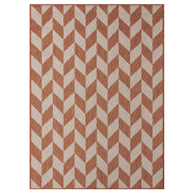 Nicole Miller New York Patio Country Calla Contemporary Herringbone Indoor/Outdoor Area Rug - Orange/Ivory 7'9'x10'2':-