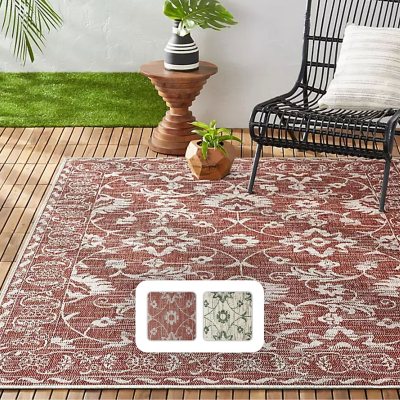 Nicole Miller New York Patio Country Ayala Botanical Floral Area Rug:- 7'9'x10'2', Light Green/Ivory
