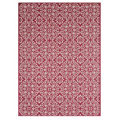 Nicole Miller New York Patio Country Danica Transitional Geometric Indoor/Outdoor Area Rug - Pink/Ivory 5'2'x7'2'