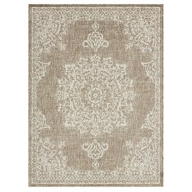 Nicole Miller New York Patio Country Azalea Transitional Medallion Indoor/Outdoor Area Rug - Taupe/Ivory