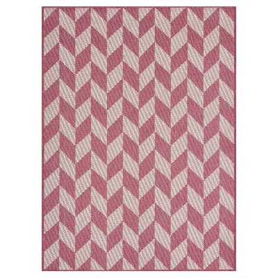 Nicole Miller New York Patio Country Calla Contemporary Herringbone Indoor/Outdoor Area Rug - Pink/Ivory 5'2'x7'2':-