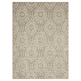 Nicole Miller New York Patio Country Zoe Moroccan Damask Indoor/Outdoor Area Rug - Taupe/Ivory 