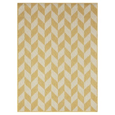 Nicole Miller New York Patio Country Calla Contemporary Herringbone Indoor/Outdoor Area Rug - Yellow/Cream 6'6'x9'2':-