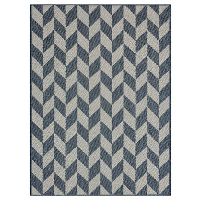 Nicole Miller New York Patio Country Calla Contemporary Herringbone Indoor/Outdoor Area Rug - Blue/Cream 6'6'x9'2':-