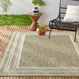 Nicole Miller New York Patio Country Layla Modern Border Indoor/Outdoor Area Rug - Taupe/Ivory
