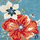 Blue, Red, Ivory, variant on Town & Country Everyday Hibiscus Bloom Border Modern Floral Outdoor Rug