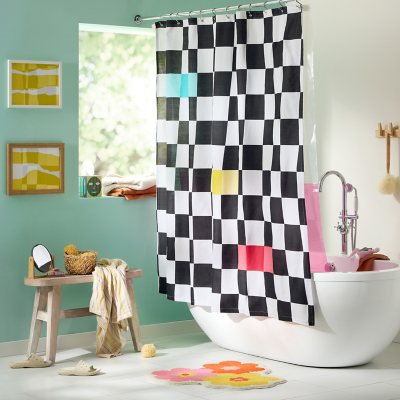 TOWN &amp; COUNTRY EVERYDAY Sophia Textured Solid Cotton-Rich Breathable Fabric Shower Curtain with Reinforced Buttonhole