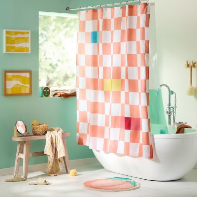 TOWN &amp; COUNTRY EVERYDAY Sophia Textured Solid Cotton-Rich Breathable Fabric Shower Curtain with Reinforced Buttonhole