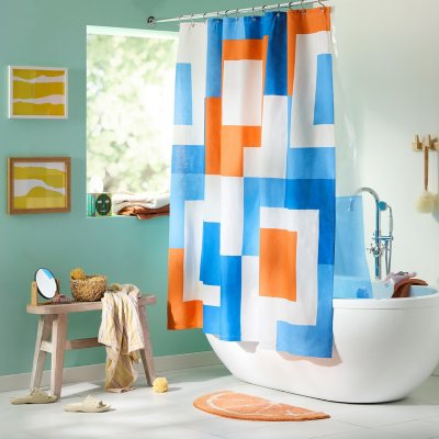 TOWN &amp; COUNTRY EVERYDAY Sophia Textured Solid Cotton-Rich Breathable Fabric Shower Curtain with Reinforced Buttonhole