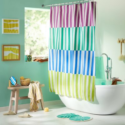 TOWN &amp; COUNTRY EVERYDAY Sophia Textured Solid Cotton-Rich Breathable Fabric Shower Curtain with Reinforced Buttonhole